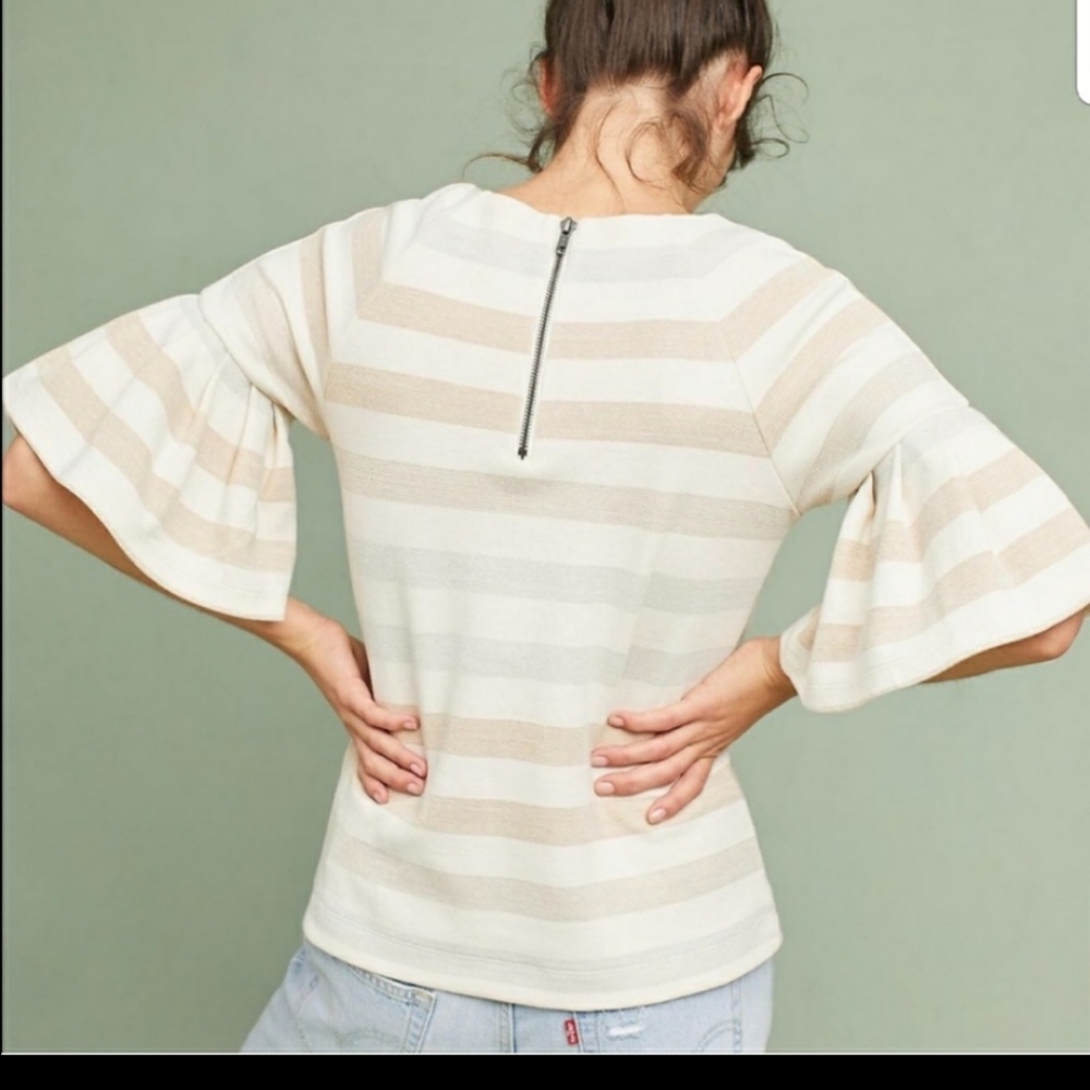 Maeve Helsa striped top bell sleeves metallic - Picture 2 of 11